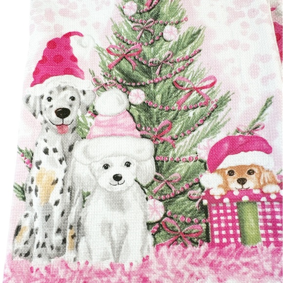 NEW Kay Dee Designs FURRY PETS PINK & WHITE CHRISTMAS Kitchen Towel Set/2 - Picture 4 of 7